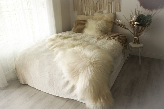 Double Icelandic Sheepskin Rug | Long rug | Shaggy Rug | Chair Cover | Runner Rug | White Rug | Ivory Sheepskin