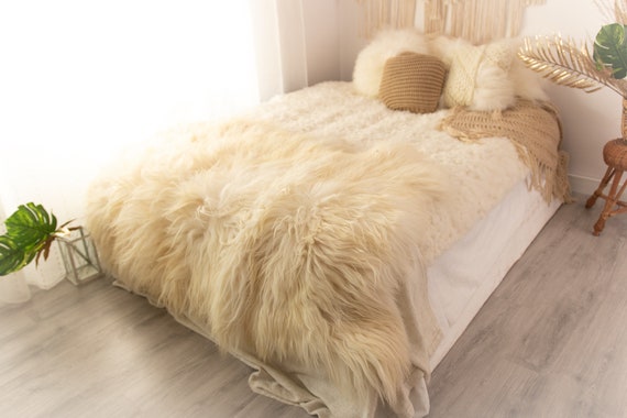 Real Icelandic Sheepskin Throw Scandinavian Decor Sofa Sheepskin throw Chair Cover Natural Sheep Skin Rugs Blanket Fur Triple Rugs #POL10