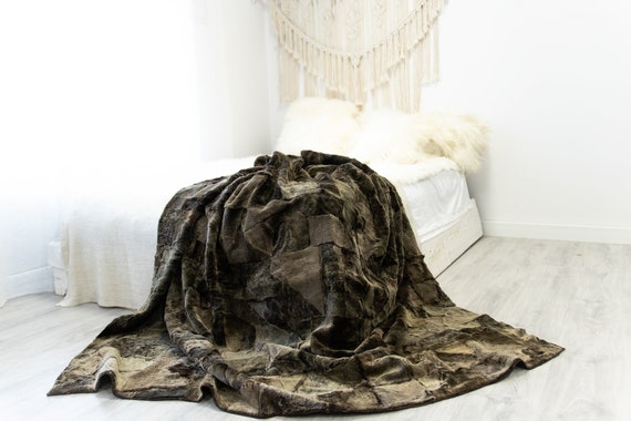 Luxurious Patchwork Toscana Sheepskin Real Fur Throw | Real Fur Blanket | Sheepskin throw | Sheepskin Blanket | Boho Throw |FuFu37