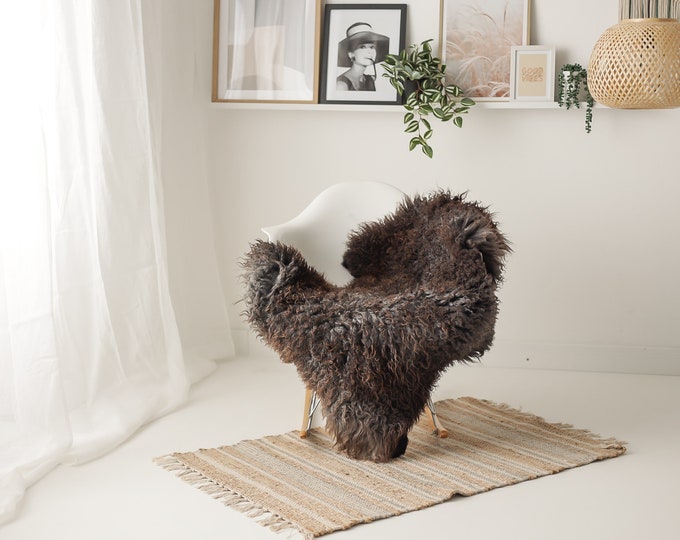 Real Sheepskin Rug Genuine Rare Gotland Sheepskin Rus - Curly Rug Scandinavian Sheep skin - Gray Brown Sheepskin #G20