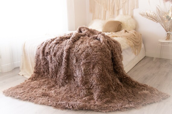 Luxurious Patchwork Toscana Sheepskin Real Fur Throw | Real Fur Blanket | Sheepskin throw | Curly Fur |1Fu27