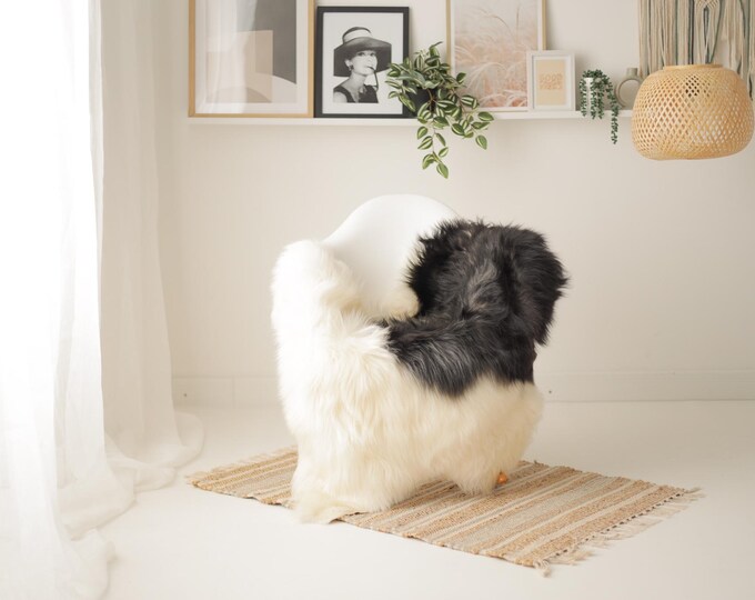 Real Icelandic Sheepskin Rug Scandinavian Decor Sofa Sheepskin throw Chair Cover Natural Sheep Skin Rugs Black White #Iceland1618