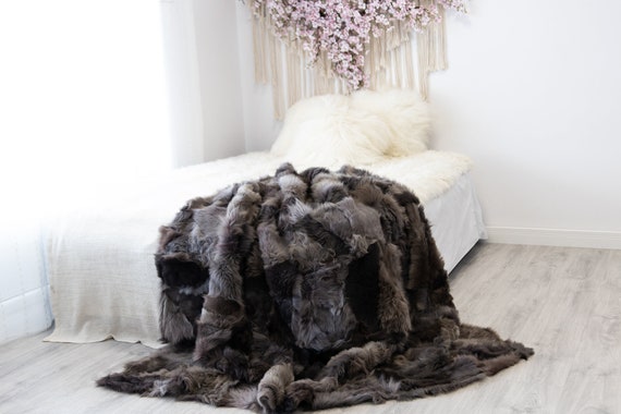 Luxurious Patchwork Toscana Sheepskin Real Fur Throw | Real Fur Blanket | Sheepskin throw | Sheepskin Blanket | Boho Throw |FuFu44