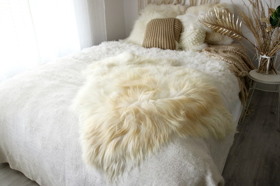 Real Icelandic Sheepskin Rug Scandinavian Decor Sofa Sheepskin throw Chair Cover Natural Sheep Skin Rugs Ivory Fur Rug #Dziatisl11