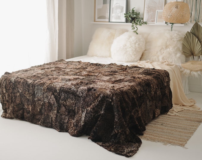 Luxurious Patchwork Toscana Sheepskin Rug Fur Throw | Real Fur Blanket | Sheepskin throw | Brown Sheepskin Blanket Boho |FuFu396