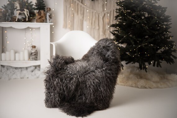 Real Sheepskin Rug Genuine Rare Gotland Sheepskin Rus - Curly Fur Rug Scandinavian Sheep skin - Curly Rug Gray Sheepskin #G66