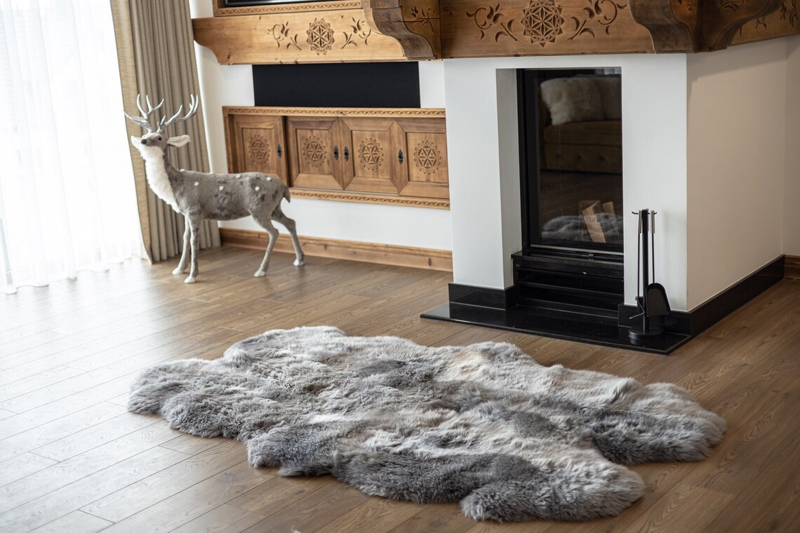 Quad Gray Merino Sheepskin Rug Long Rug Shaggy Rug Chair Cover Area Rug