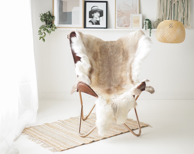 Reindeer Hide | Reindeer Rug | Reindeer Skin | Throw XXL EXTRA LARGE - Scandinavian Style Christmas Decor Brown White Hide #Re309