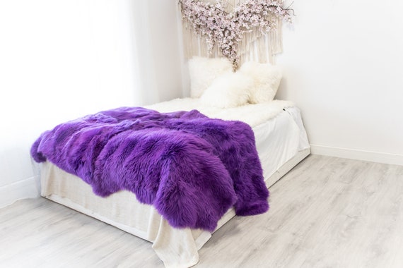 Quad Purple Merino Sheepskin Rug | Long rug | Shaggy Rug | Chair Cover | Area Rug | Purple Rug | Carpet | Purple Throw | Sheep Skin