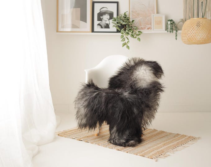 Real Icelandic Sheepskin Rug Scandinavian Decor Sofa Sheepskin throw Chair Cover Natural Sheep Skin Rugs Gray Black #Iceland1623