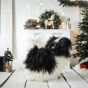 Real Icelandic Sheepskin Rug Scandinavian Decor Sofa Christmas Sheepskin throw Chair Cover Natural Sheep Skin Rugs Black White #Iceland578