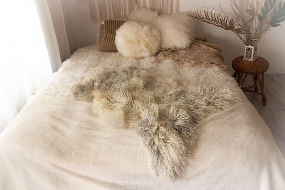 Real Sheepskin Rug Genuine Rare Gotland Sheepskin Rus - Curly Fur Rug Scandinavian Sheep skin - Gray Gold Sheepskin #KWAGOT6