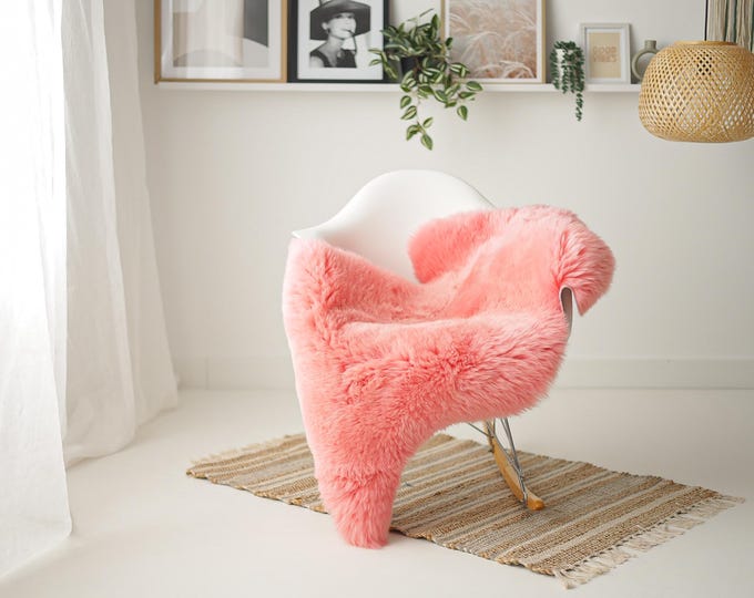 Real Sheepskin Rug Shaggy Rug Chair Cover Scandinavian Home Sheepskin Throw Sheep Skin Pink Sheepskin Home Decor Rugs #Mher146