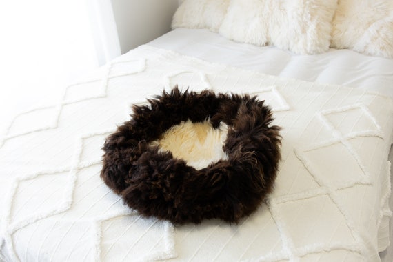 Sheepskin Cat Bed Or Dog Bed Cat Cave Unique Pet Bed Cat House Pet Furniture Hand Made With Genuine Real Sheepskin XXL Extra Large #Bed10