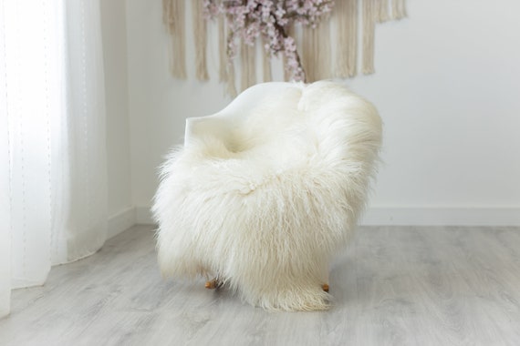 Real Sheepskin Rug Genuine Rare Mongolian Sheepskin Rug - Curly Fur Rug Scandinavian Sheep skin - Creamy White Sheepskin #G5