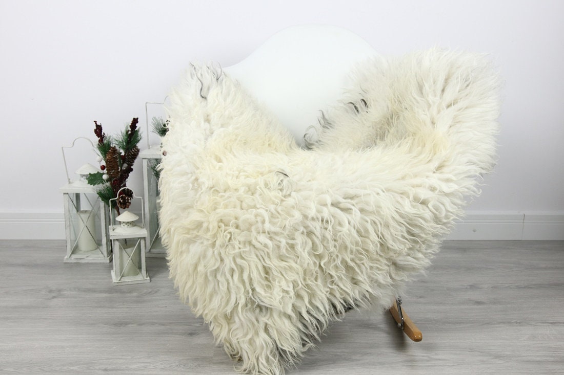 Organic Sheepskin Rug, Real Sheepskin Rug, Curly Sheepskin, Gray Beige