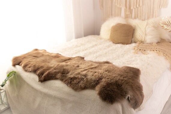 Double Sheepskin Rug Long rug Sheepskin Throw Chair Cover Runner Rug Carpet Brown White Sheepskin Sheep Skin Rug | ŚRSZ4