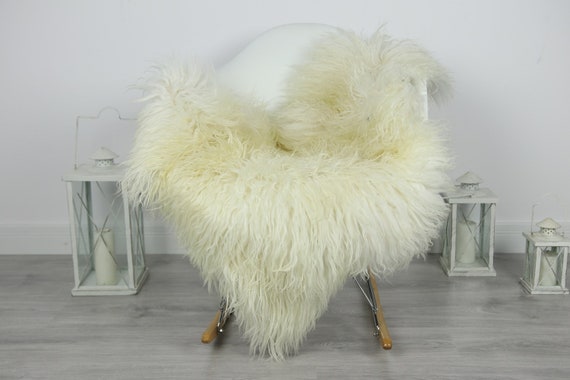 Genuine Rare Mongolian Sheepskin Rug - Curly Fur Rug - Natural Sheepskin - Ivory Sheepskin #CURLY9