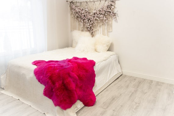 Double Pink Merino Sheepskin Rug | Long rug | Shaggy Rug | Chair Cover | Area Rug | Pink Rug | Carpet | Pink Sheep skin Merino Pink Throw