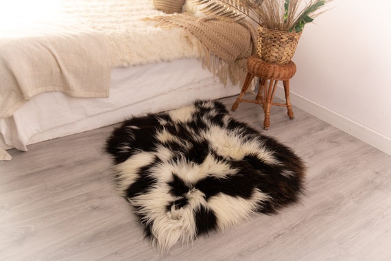 Double Sheepskin Rug Long rug Sheepskin Throw Chair Cover Runner Rug Carpet Brown White Sheepskin Sheep Skin Rug | POL8