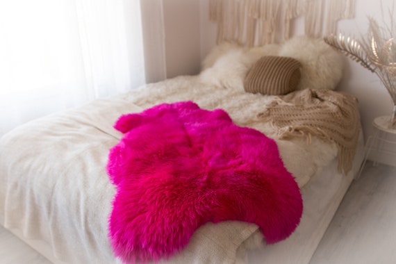 Genuine Natural Amarant Pink Sheepskin Rug Sheepskin Throw Scandinavian Style Scandinavian Rug Pink Sheep skin Chair Cover