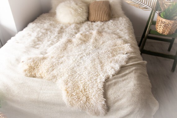 Real Sheepskin Rug Genuine Rare Gotland Sheepskin Rus - Curly Fur Rug Scandinavian Sheep skin - White Sheepskin #Bohgot9