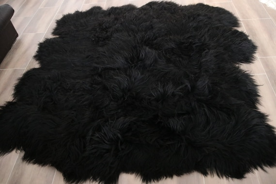 Genuine OCTO Natural Black Icelandic Sheepskin Rug, Pelt, Giant Sheepskin throw