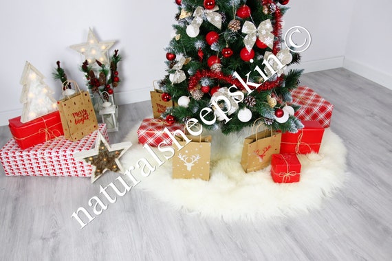 Real Fur Sheepskin Tree Skirt | Christmas Tree Skirt | Creamy White Tree Skirt | Tree Skirt | Christmas Decor