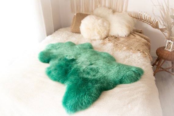 Real Sheepskin Rug Shaggy Rug Chair Cover Sheepskin Throw Sheep Skin Green Sheepskin Home Decor Rugs #KWAHER4