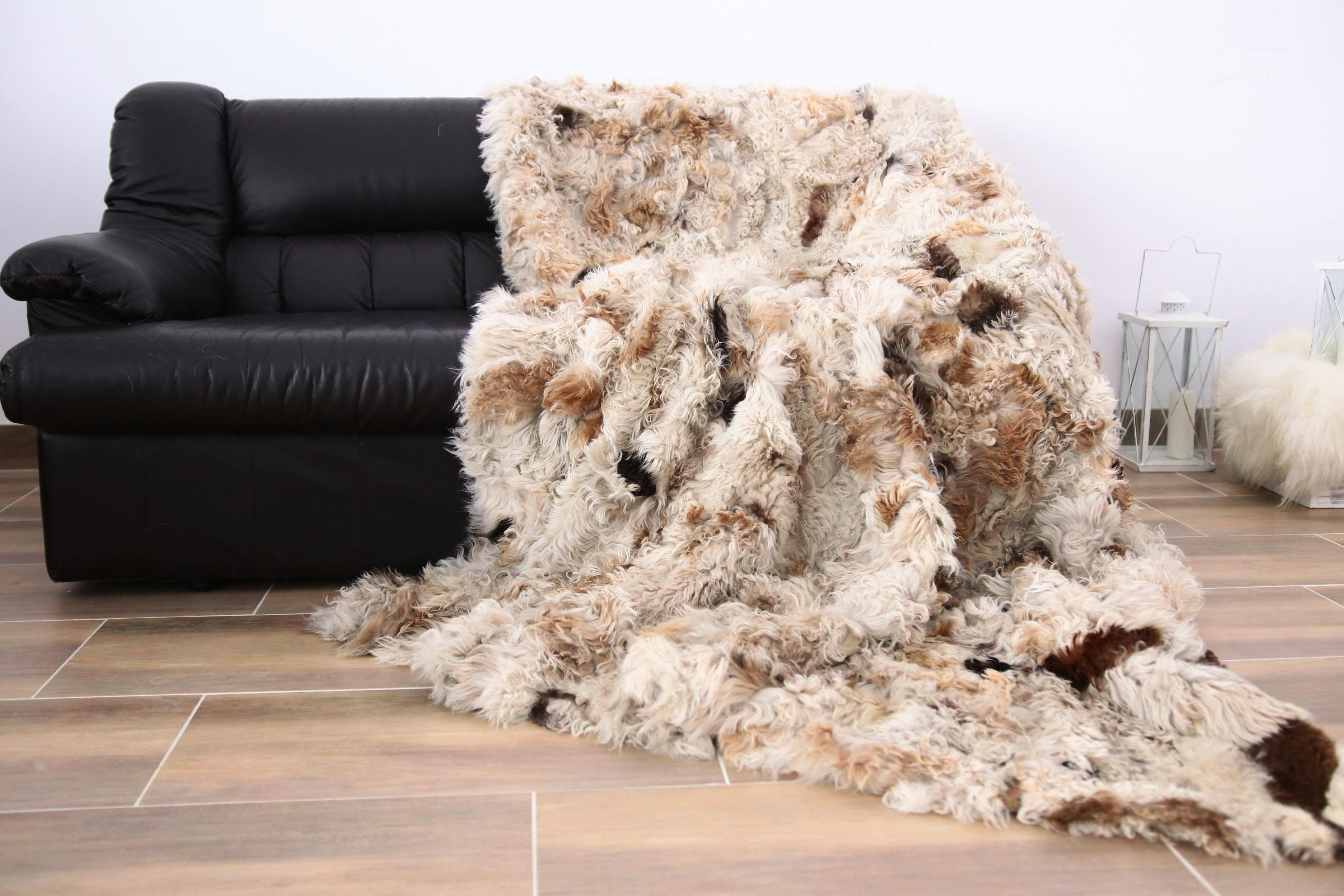 Sheepskin Throw Gotland Bed Throw Beige Throw Sofa Throw Scandinavian Bed Throw