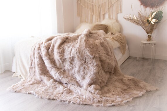 Luxurious Patchwork Toscana Sheepskin Real Fur Throw | Real Fur Blanket | Sheepskin throw | Ivory Throw | Boho Throw |1Fu29