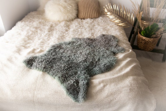 Real Sheepskin Rug Genuine Rare Gotland Sheepskin Rus - Curly Fur Rug Scandinavian Sheep skin - Gray Curly Sheepskin #Bohgot13