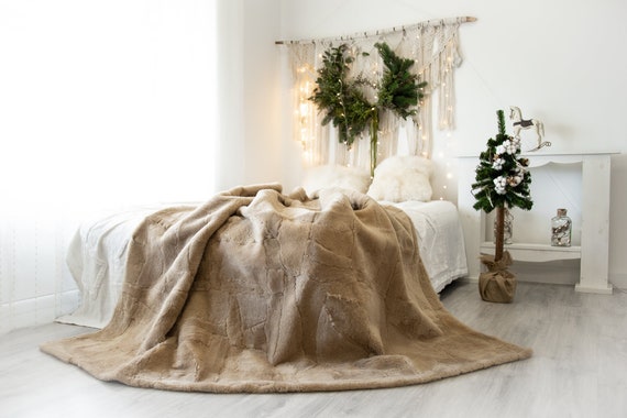Luxurious Patchwork Toscana Sheepskin Real Fur Throw Real Fur Blanket Sheepskin throw Camel Colour | Sheepskin Blanket | Boho Throw FuFu124