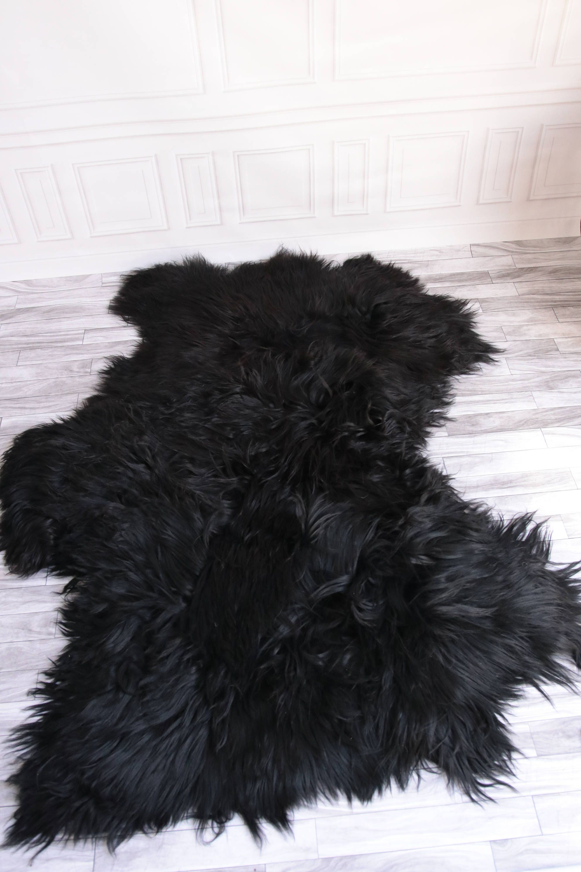 ON SALE Genuine TRIPLE Icelandic Sheepskin Rug, Throw, Triple Black