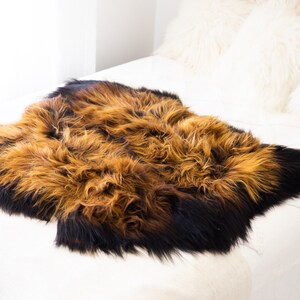 Double Icelandic Black Brown Sheepskin Rug | Long rug | Shaggy Rug | Chair Cover | Area Rug | Double Rug | Icelandic Sheep skin Black Rug