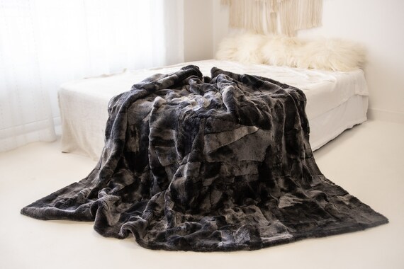 Luxurious Patchwork Toscana Sheepskin Real Fur Throw Real Blanket Sheepskin throw | Sheepskin Blanket | Boho Throw | Gray throw FuFu152
