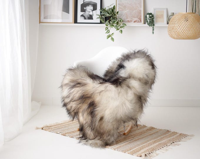 Real Icelandic Sheepskin Rug Scandinavian Decor Sofa Sheepskin throw Chair Cover Natural Sheep Skin Rugs Gray Black #IS15