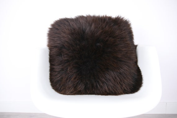 Sheepskin Fur Pillow, Real fur pillow, Brown fur pillow, Square sheepskin pillow, Brown pillow, scandinavian pillow, Both side fur