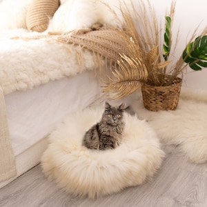 Sheepskin Cat bed or Dog Bed Cat cave , pet bed , cat house ,pet furniture hand made with Genuine Real Sheepskin XXL Extra Large