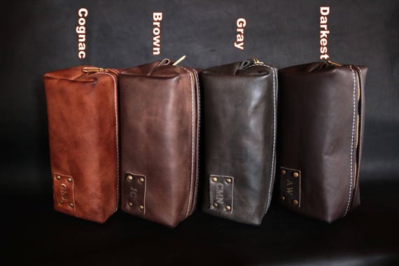 Men's Leather Toiletry Bag Case Dopp Kit Shaving Bag Ooak Set for Groomsmen Present Gift for him EXPRESS WORLDWIDE SHIPPING!