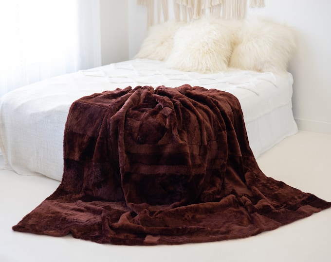Luxurious Patchwork Toscana Sheepskin Real Fur Throw | Real Fur Blanket | Sheepskin throw | Vine Sheepskin Blanket Boho |FuFu305
