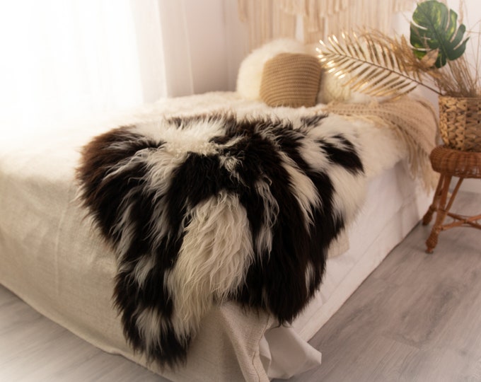 Double Sheepskin Rug Long rug Sheepskin Throw Chair Cover Runner Rug  Carpet  Brown White Sheepskin Sheep Skin Rug | POL8