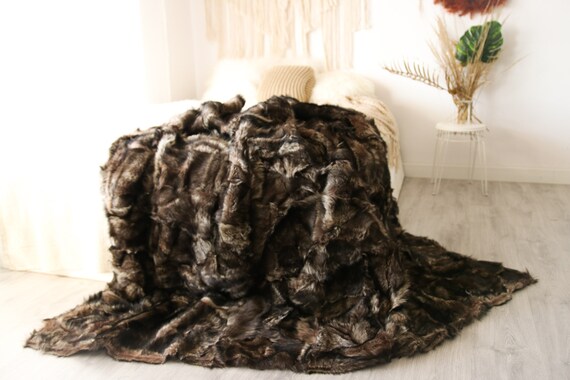 Luxurious Toscana Sheepskin Real Fur Bed Spread Throw Real Fur Blanket Sheepskin throw Sofa Cover Comforter Boho Brown 1FU17