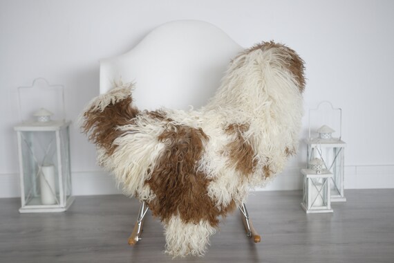Genuine Rare Tuscan Lamb Sheepskin Rug - Curly Fur Rug - Natural Sheepskin - Beige Brown Sheepskin | Small Sheepskin #5margot1