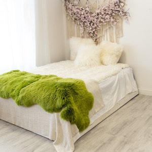 Double Green Merino Sheepskin Rug | Long rug | Shaggy Rug | Chair Cover | Area Rug | Green Rug | Carpet | Green Throw | Sheep Skin