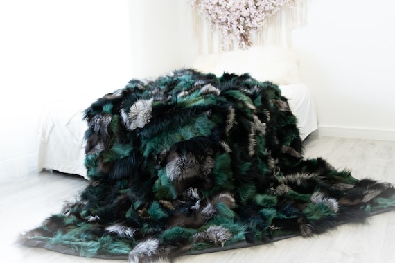 Rare Exclusive Luxury Genuine Natural Fox Rug, Pelt, soft l Real Fox Throw Real Fox Blanket| Exclusive Throw Green Fox Throw
