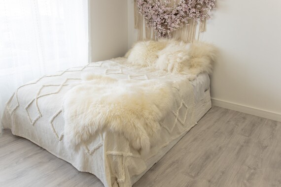 Double Merino Ivory White Sheepskin Rug | Long rug | Shaggy Rug | Chair Cover | Area Rug | Double Rug | Merino Sheep skin #2pol11