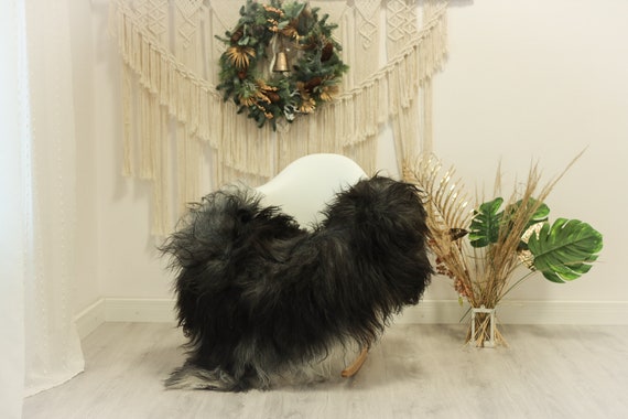 Real Icelandic Sheepskin Rug Scandinavian Decor Sofa Sheepskin throw Chair Cover Natural Sheep Skin Rugs Gray Black #Iceland75