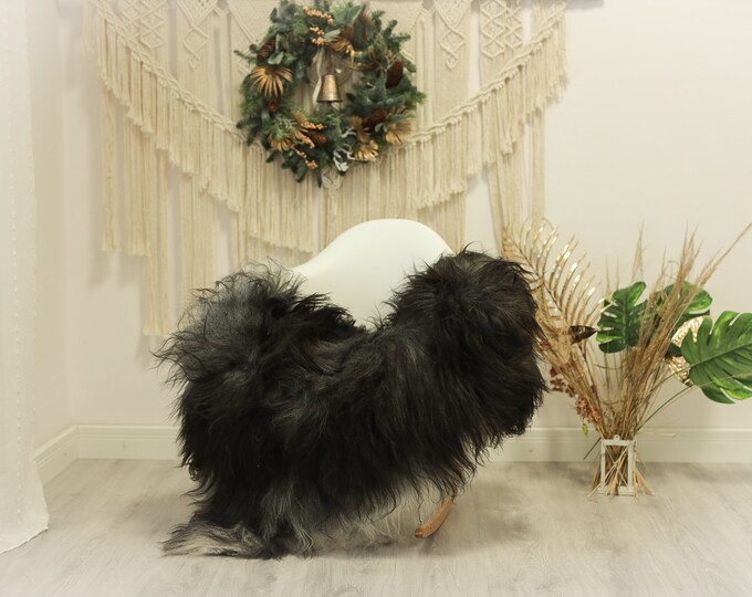 Real Icelandic Sheepskin Rug Scandinavian Decor Sofa Sheepskin throw Chair Cover Natural Sheep Skin Rugs Gray Black #Iceland75
