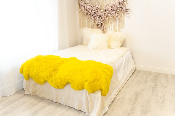 Double Yellow Merino Sheepskin Rug | Long rug | Shaggy Rug | Chair Cover | Area Rug | Yellow Rug | Carpet | Yellow Throw | Sheep Skin